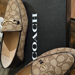 Coach Brown Canvas Loafers with Gold Accent